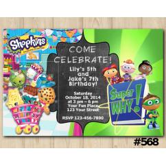 Twin Shopkins and Super Why Invitation