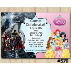 Twin Avengers and Disney Princess Invitation
