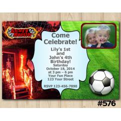 Twin Scary Monsters and Futball Invitation with Photo