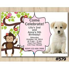 Twin Baby Monkey and Puppy Invitation