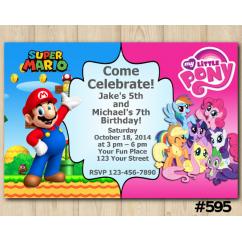 Twin Super Mario and My Little Pony Invitation