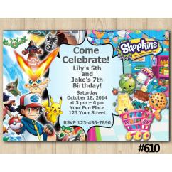 Twin Pokemon and Shopkins Invitation