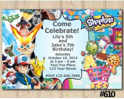 Twin Pokemon and Shopkins Invitation