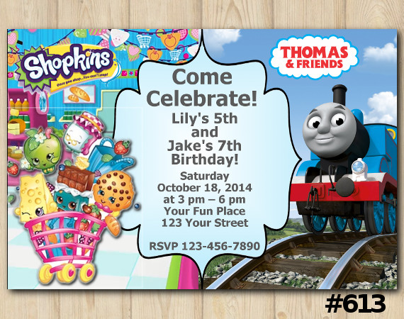 Twin Shopkins and Thomas and Friends Invitation | Personalized Digital Card