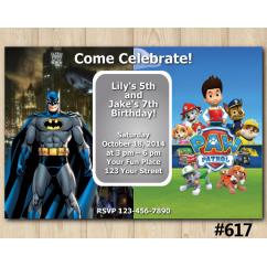 Twin Batman and Paw Patrol Invitation