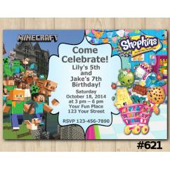 Twin Minecraft and Shopkins Invitation