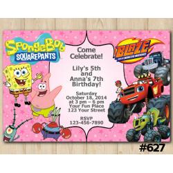Twin Spongebob and Blaze Invitation | Blaze and the Monster Machines | Spongebob, Patrick Star, Mr. Krabs