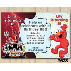 Twin Power Rangers and Elmo Invitation
