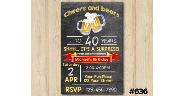 Adult Cheers and beers Birthday Invitation, Adult