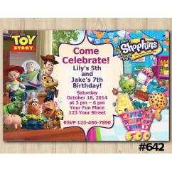Twin Toy Storry and Shopkins Invitation