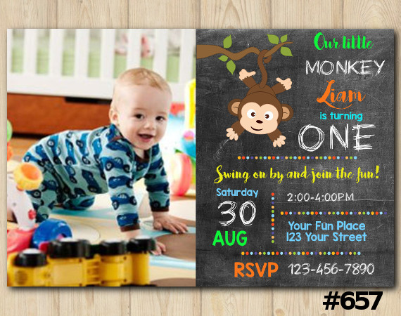Baby Monkey Invitation with Photo | Personalized Digital Card