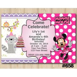 Twin Woodland and Minnie Mouse Invitation