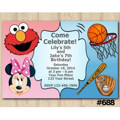 Twin Elmo, Minnie and Sport Invitation