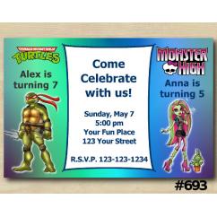 Twin TMNT and Monster High Invitation