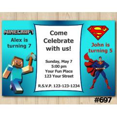 Twin Minecraft and Superman Invitation