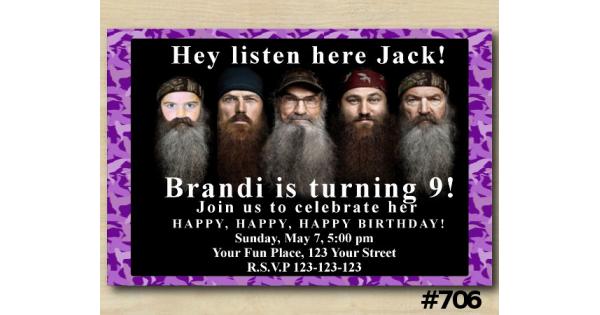 Purple Duck Dynasty Birthday Invitation with Photo, Birthday custom ...