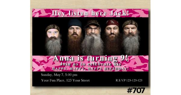 Pink Duck Dynasty Birthday Invitation with Photo, Birthday custom ...