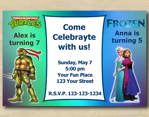 Twin TMNT and Frozen Invitation | Personalized Digital Card