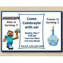 Twin Minecraft and First Birthday Invitation