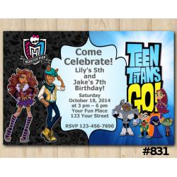 Twin Monster High and Teen Titans Go Invitation