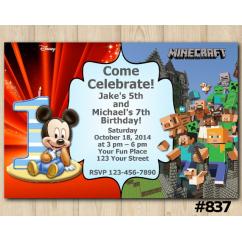 Twin Baby Mickey Mouse and Minecraft Invitation