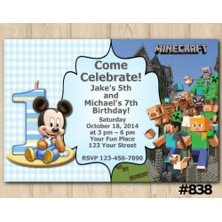 Twin Baby Mickey Mouse and Minecraft Invitation