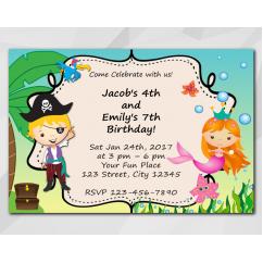 Twin Pirate and Mermaid Invitation