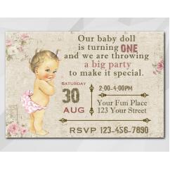 Vintage Baby 1st invitation