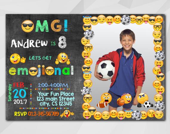 Boy Emoji Invitation with Photo | Personalized Digital Card