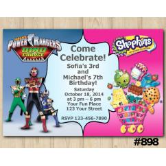 Twin Power Rangers and Shopkins Invitation
