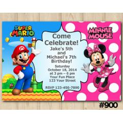 Twin Super Mario and Minnie Mouse invitation