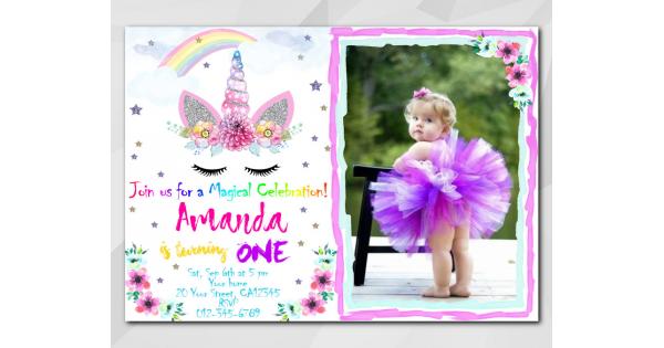 unicorn birthday printable invitation with photo unicorn invitation