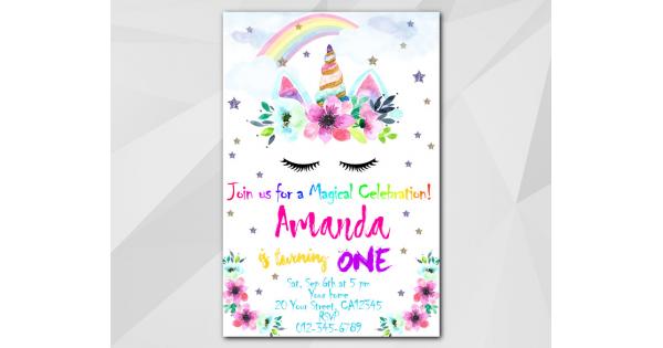 Printable Unicorn Birthday Invitation, Watercolor Unicorn Invitation ...