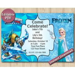 Twin Skylanders and Frozen Editable Invitation 4x6 | Snapshot