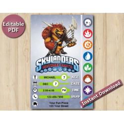 Skylanders Editable Invitation With Back 4x6 | Wolfgang