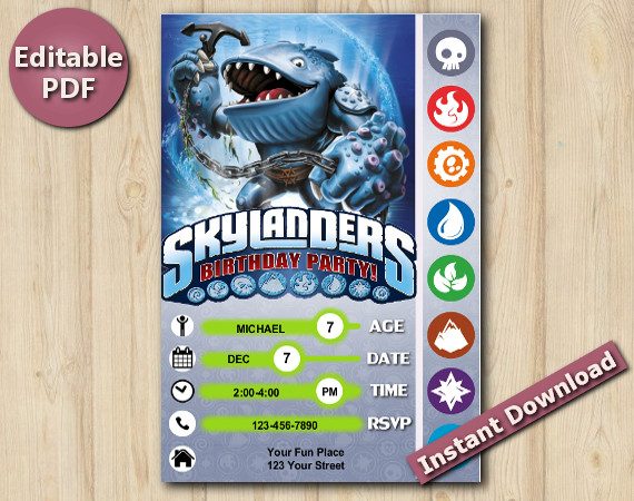 Skylanders Editable Invitation With Back 5x7 | Thumpback | Instant Download