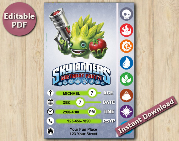 Skylanders Editable Invitation With Back 4x6 | FoodFight | Instant Download