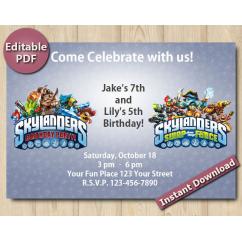 Twin Skylanders Editable Invitation 4x6