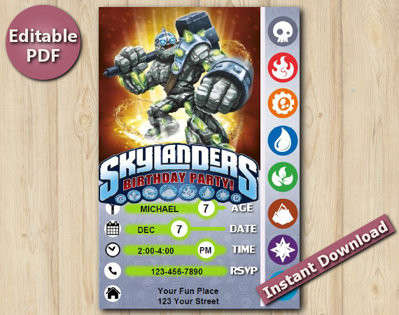 Skylanders Editable Invitation 4x6 | Crucher | Instant Download