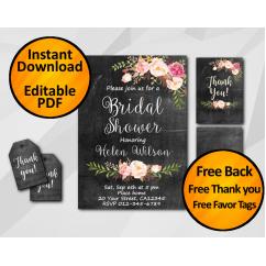 Watercolor Chalkboard Bridal Shower Invitation Set