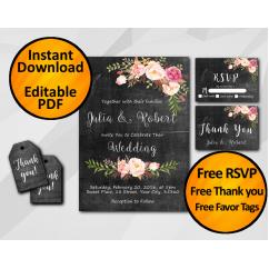 Watercolor Chalkboard Wedding Invitation Set