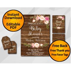 Watercolor Wood Baby Shower Invitation Set