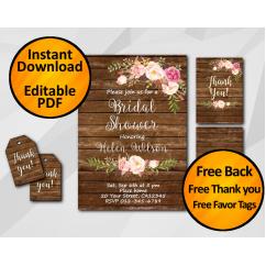 Watercolor Wood Bridal Shower Invitation Set