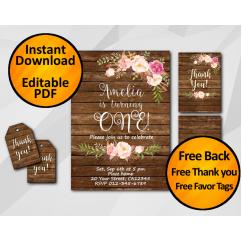 Watercolor Wood Birthday Invitation Set