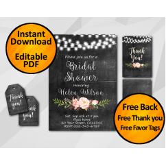 String Lights Chalkboard Bridal Shower Invitation Set