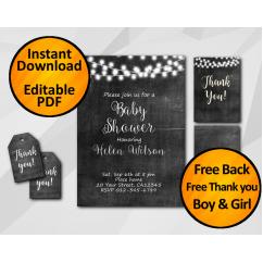 String Lights Chalkboard Baby Shower Invitation Set