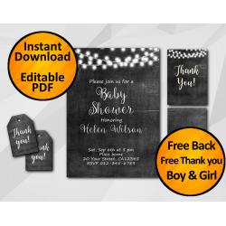 String Lights Chalkboard Baby Shower Invitation Set