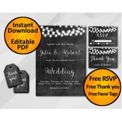 String Lights Chalkboard Wedding Invitation Set