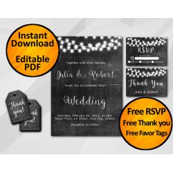 String Lights Chalkboard Wedding Invitation Set