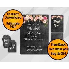 Watercolor Chalkboard Bridal Shower Invitation Set